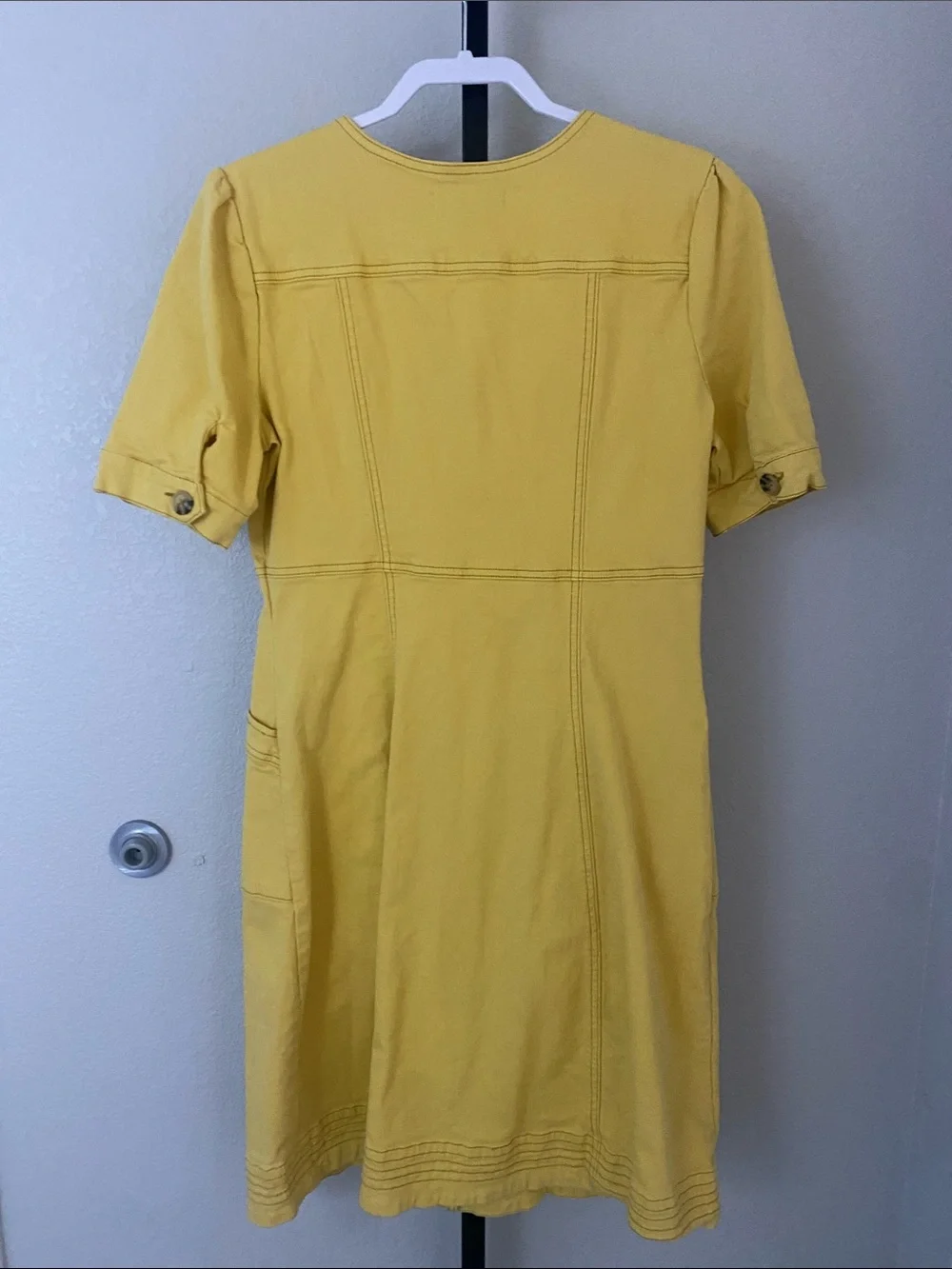 DownEast Mustard Yellow Button-Front Midi Dress stretch denim with pockets 🌻🌿🌼🌵